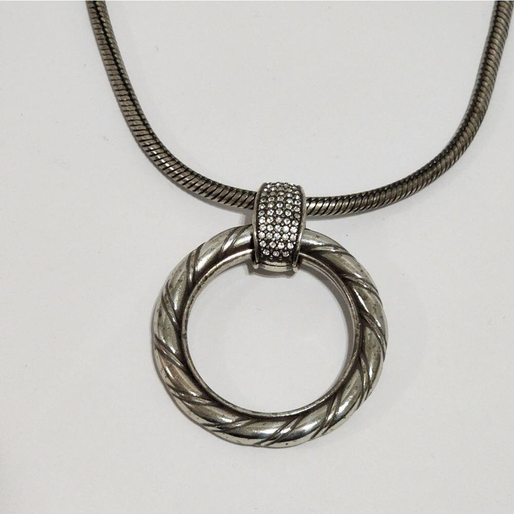 Brighton vintage Silver Pave Crystal Quartz Briolette Pendant NECKLACE